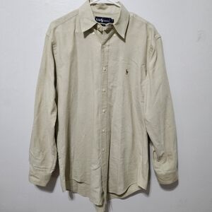 Ralph Lauren 16 - 34 Tan Beige Long Sleeve 100% Cotton Button Down Flaws B17